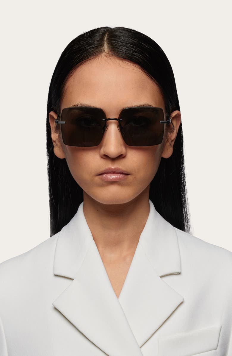 FERRAGAMO Prisma 60mm Rectangular Sunglasses, Alternate, color, Matte Black