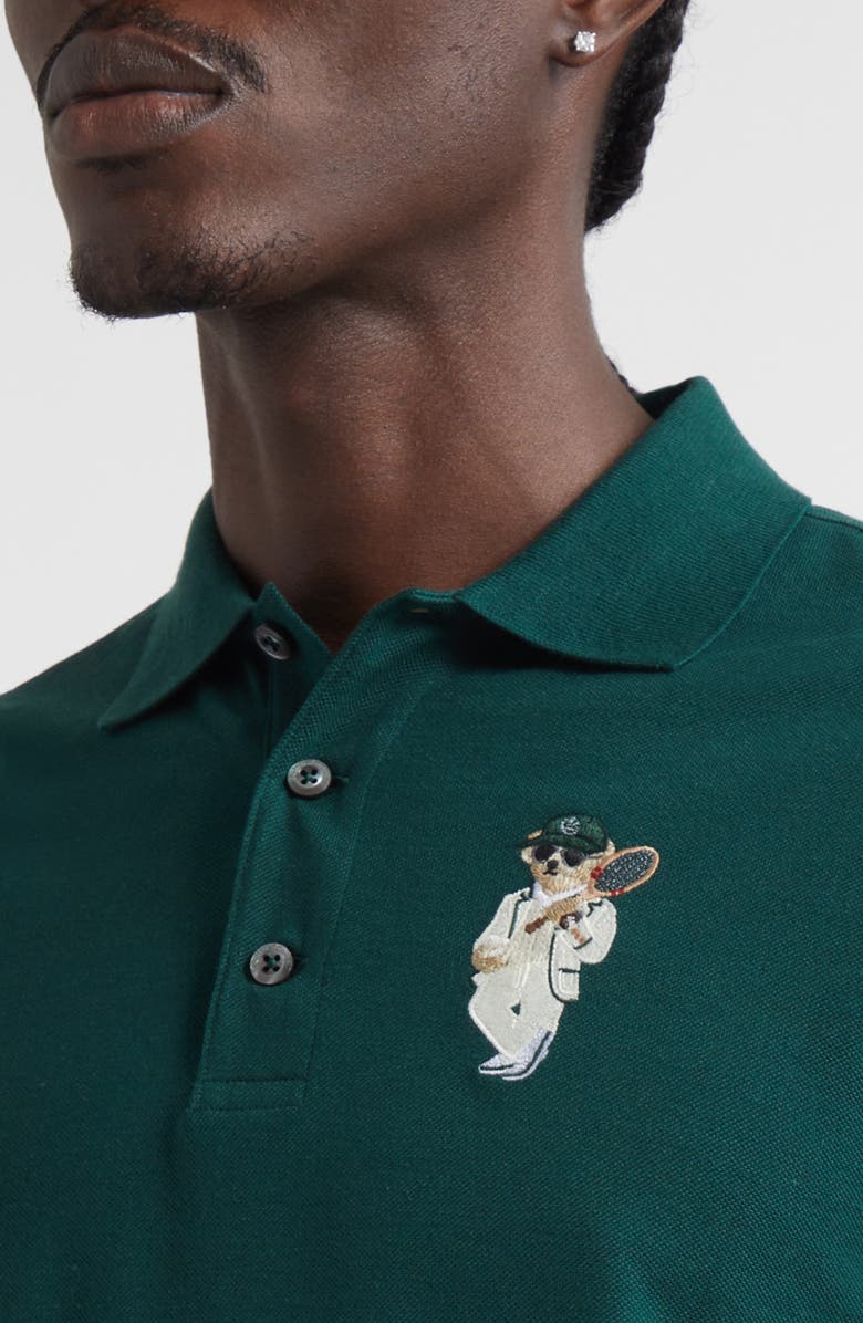 Ralph Lauren Purple Label Embroidered Polo Bear Cotton & Cashmere Piqué Polo, Alternate, color, Moss Agate