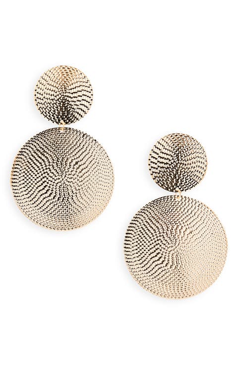 Textured Double Medallion Drop Earrings