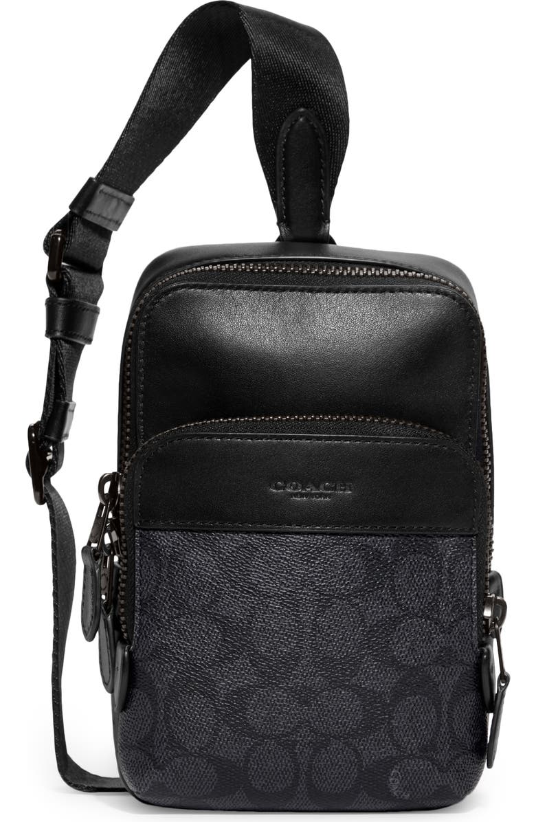 COACH Gotham 13 Signature Leather Sling Pack, Main, color,