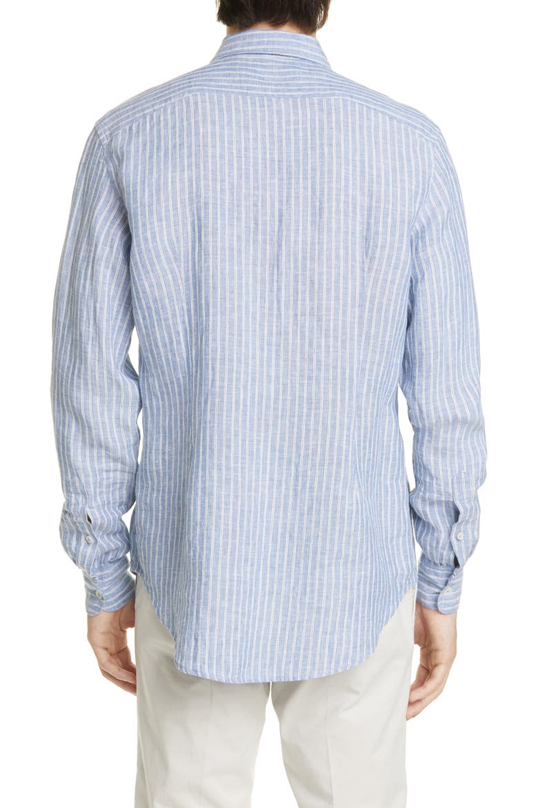 Slim Fit Stripe Linen Button-Up Shirt, Alternate, color, BLUE