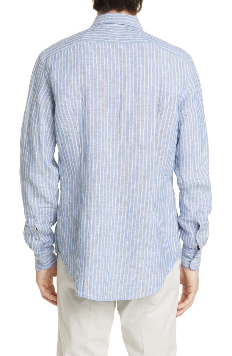 Eleventy Slim Fit Stripe Linen Button-Up Shirt, Alternate, color,