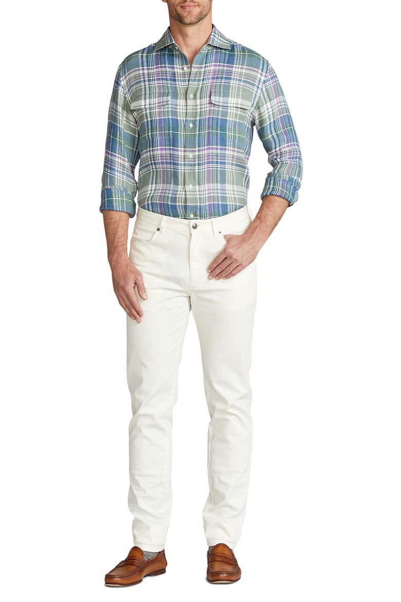 Plaid Linen Button-Up Shirt, Alternate, color, GREEN MULTICOLOR