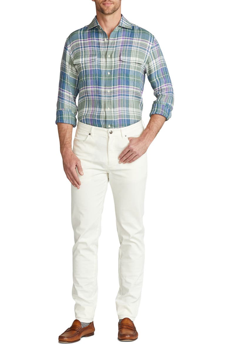 Ralph Lauren Purple Label Plaid Linen Button-Up Shirt, Alternate, color, 