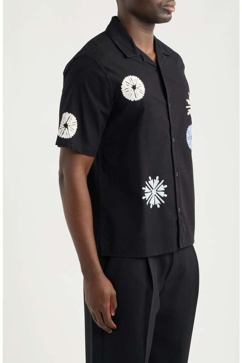 Didicot Medallion Appliqué Cotton & Linen Camp Shirt, Alternate, color, BLACK / MULTI