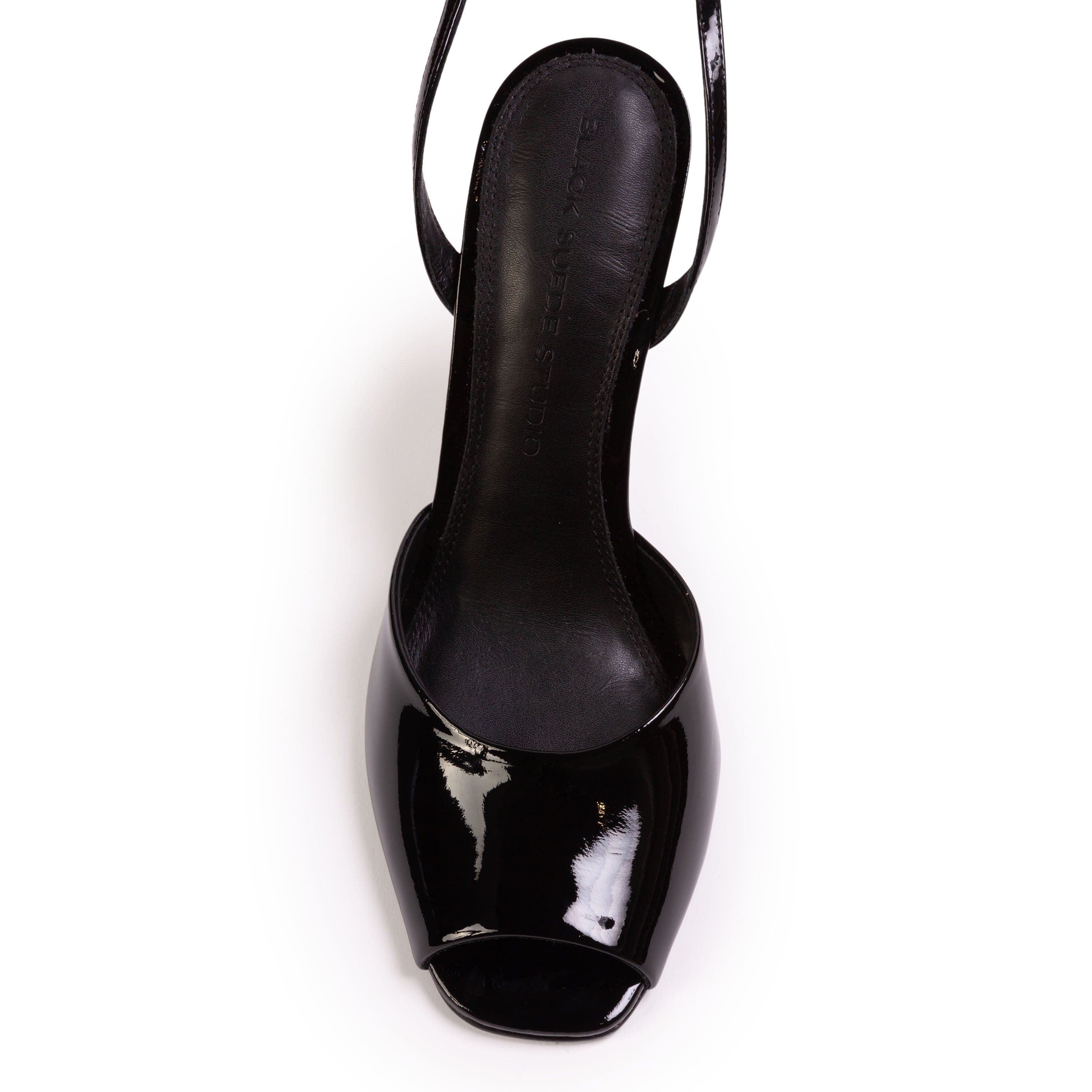 BLACK SUEDE STUDIO Idetta 100 Wedge  Sandal, Alternate, color, Black Patent Leather