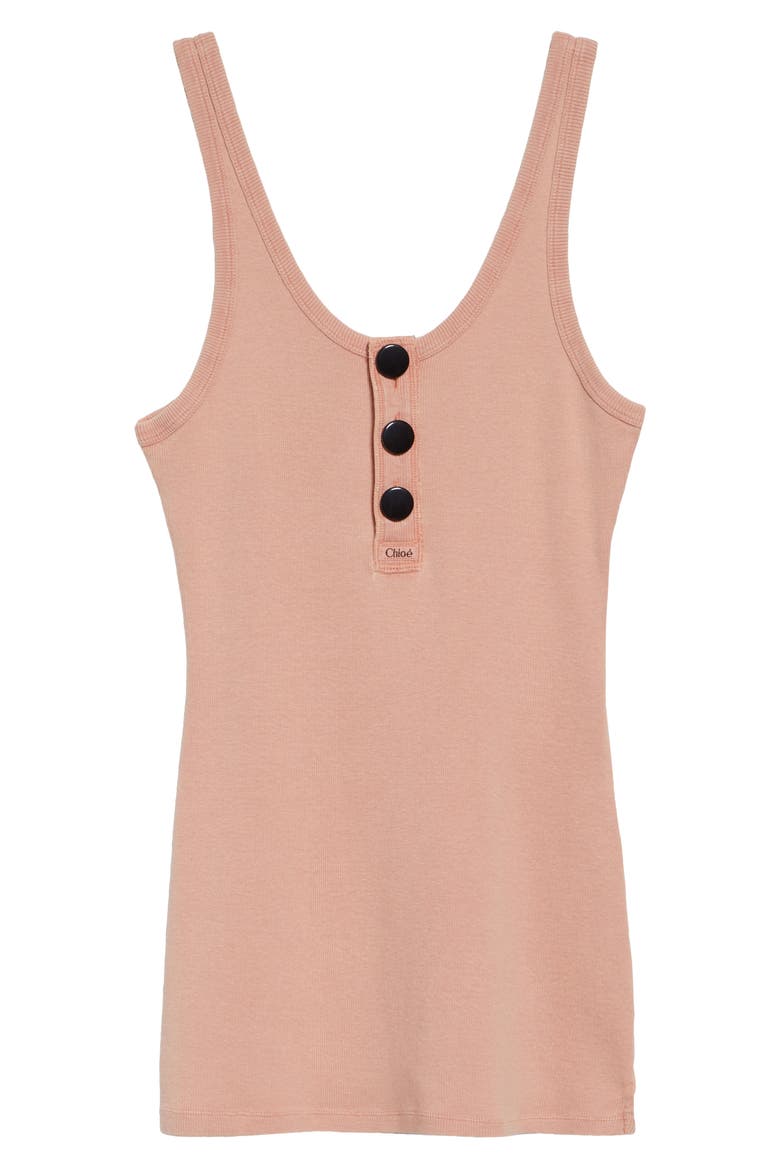 Cutout Flatlock Rib Cotton Jersey Henley Tank, Alternate, color, CORAL SAND