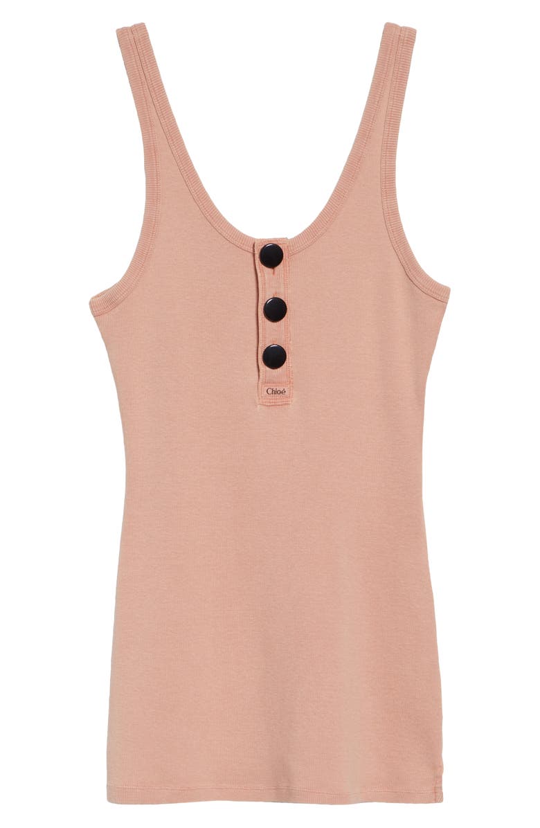 Chloé Cutout Flatlock Rib Cotton Jersey Henley Tank, Alternate, color, Coral Sand