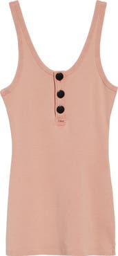 Chloé Cutout Flatlock Rib Cotton Jersey Henley Tank