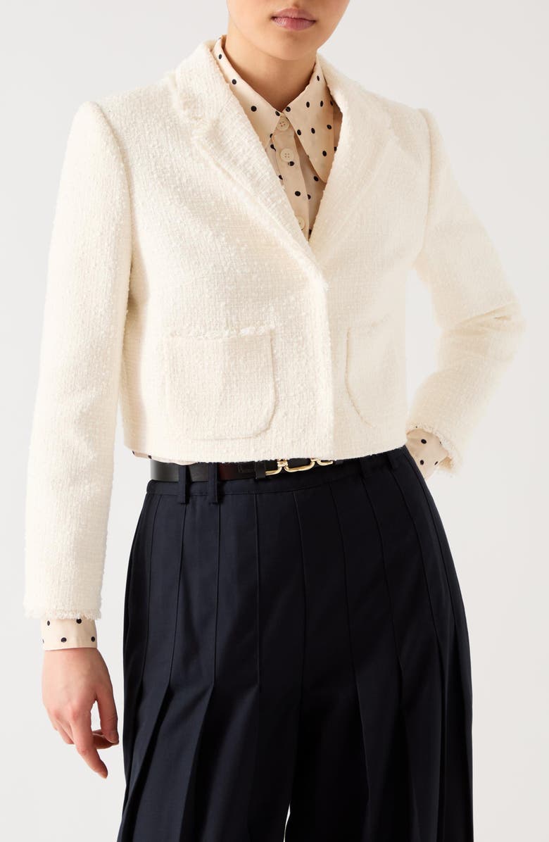 LK Bennett Carla Crop Cotton Blend Tweed Jacket, Main, color, Ivory