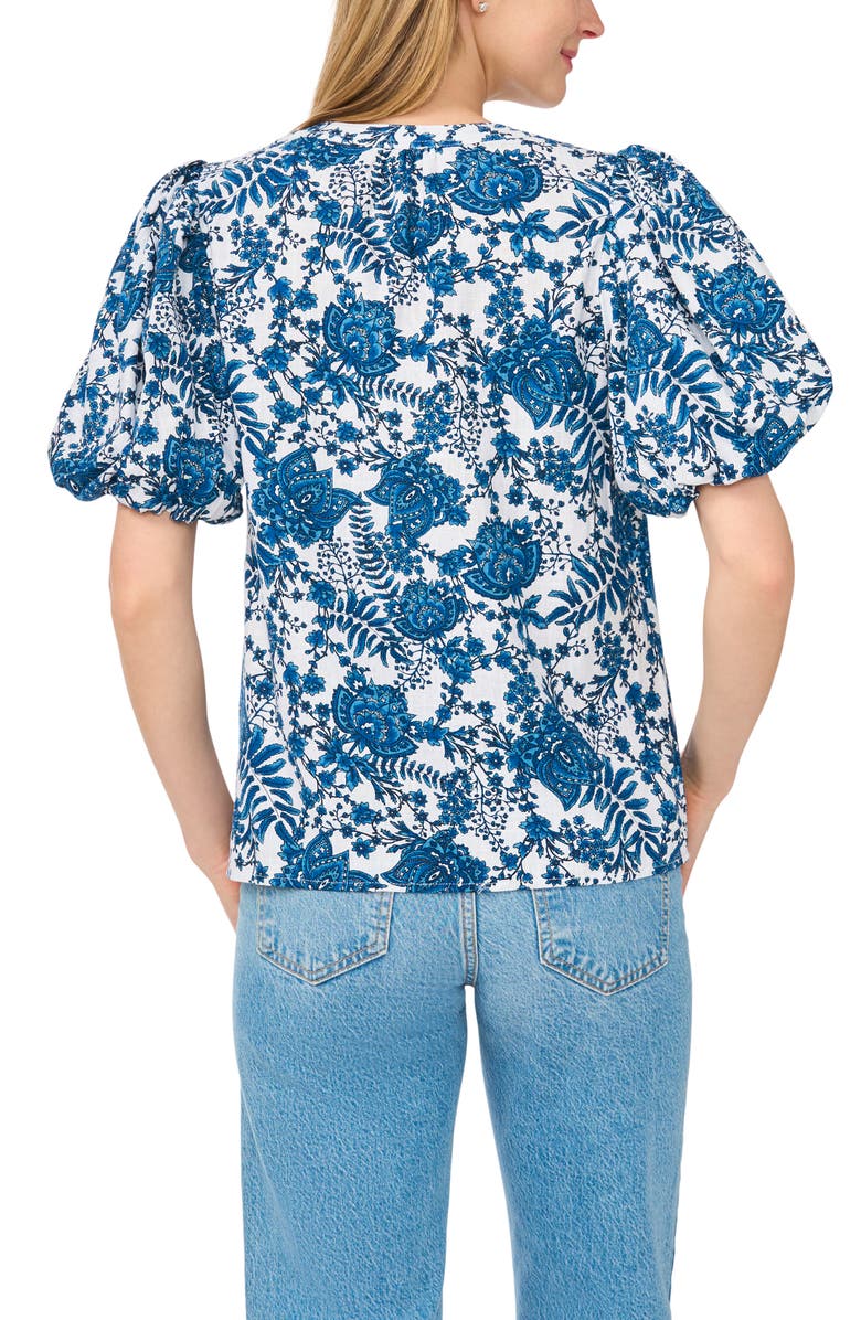 CeCe Printed Puff Sleeve Top, Alternate, color, Bright White