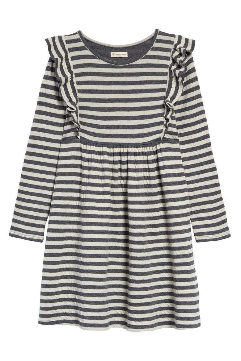 Kids' Stripe Long Sleeve Knit Dress, Main, color, IVORY DOVE- GREY STRIPE