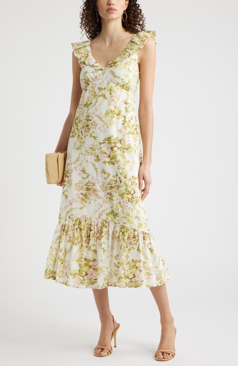 Ruffle Sleeve Tiered Midi Dress