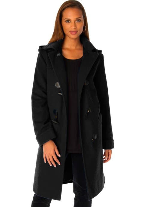 Hooded Toggle Wool Coat (Plus)