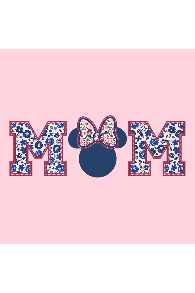 Junior's Minnie Mouse Flower Bow Icon Mom Shape  Graphic T-Shirt, Alternate, color, Light Pink