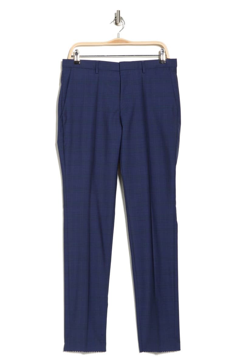 HUGO Hesten Dark Blue Plaid Wool Dress Pants, Alternate, color, Dark Blue