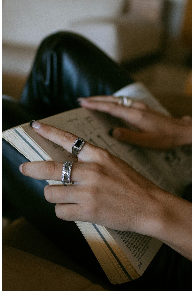 Levi Onyx Cocktail Ring, Alternate, color, SILVER