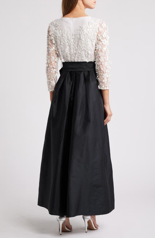 Pisarro Nights 3d Floral Bodice Beaded Gown In Black