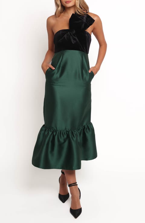 Amelia One-Shoulder Velvet & Satin Dress