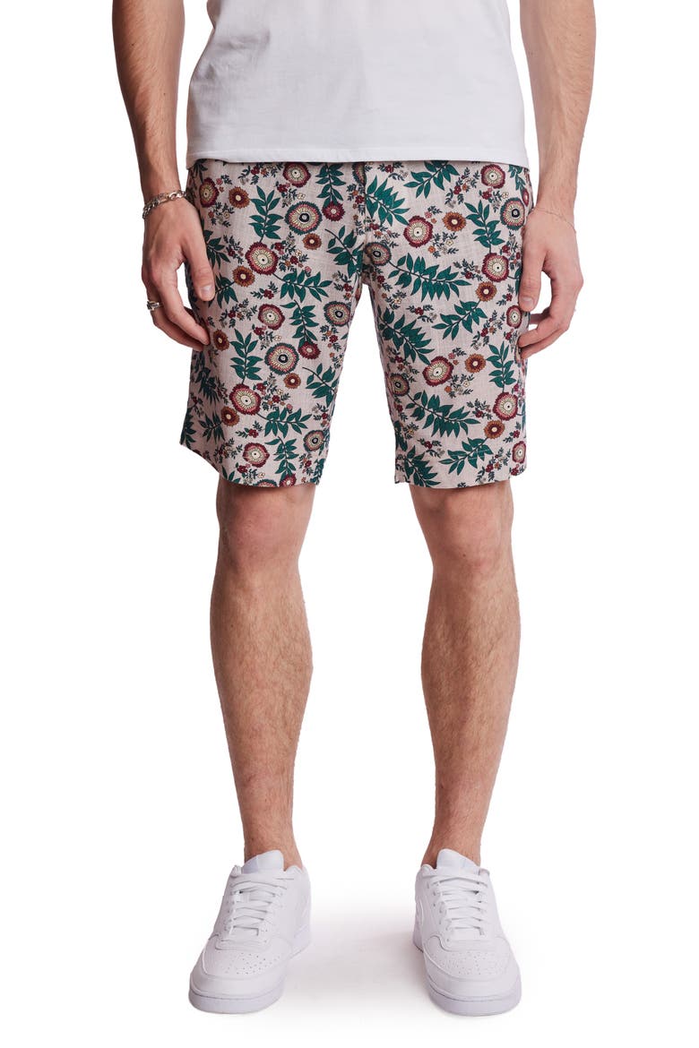 Felix Floral Linen Blend Chino Shorts, Main, color, TAN FLOWER STENCIL