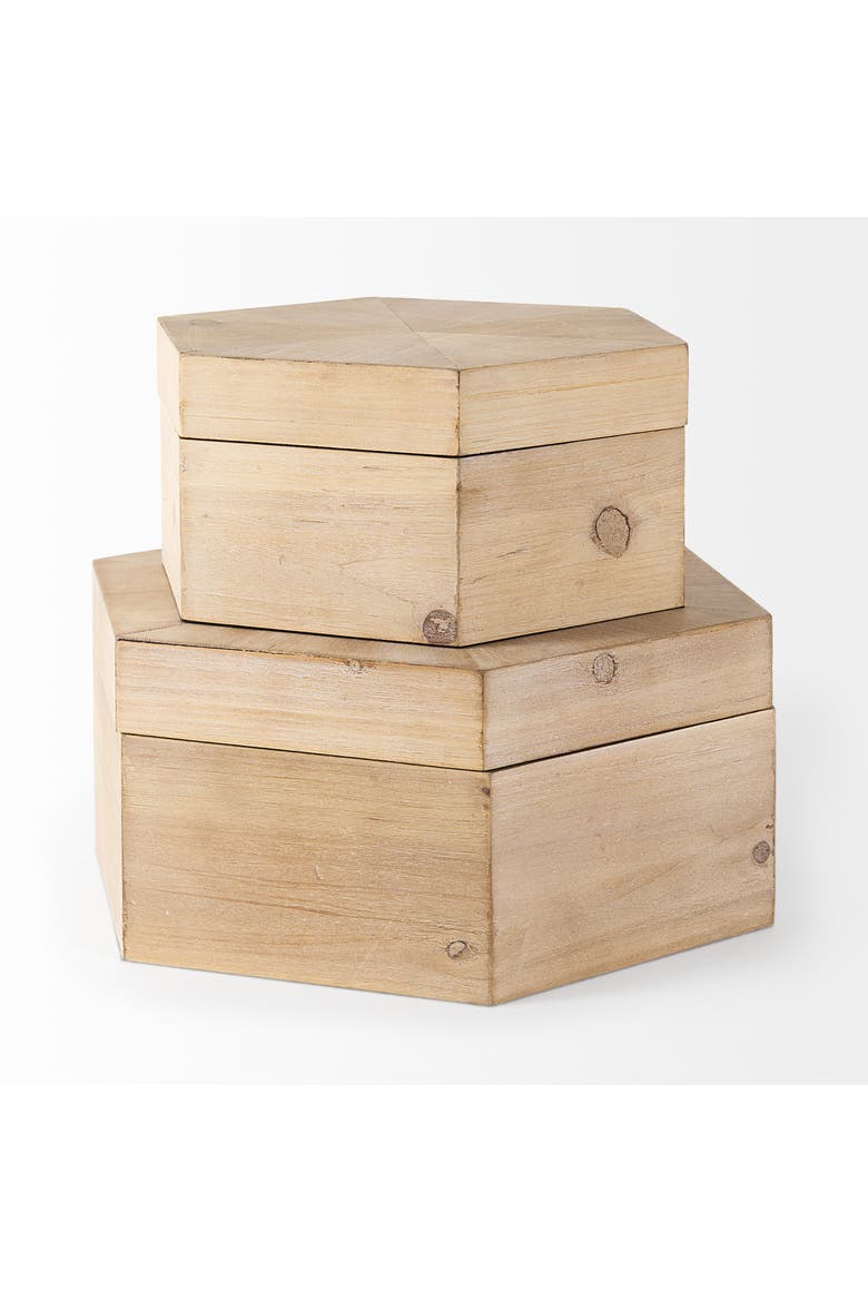 Elyse Set of 2 Wooden Hexagonal Boxes, Alternate, color, Brown