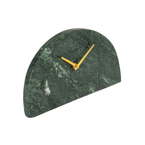 Decorative Half Moon Marble Mantel Clock, Green and Gold