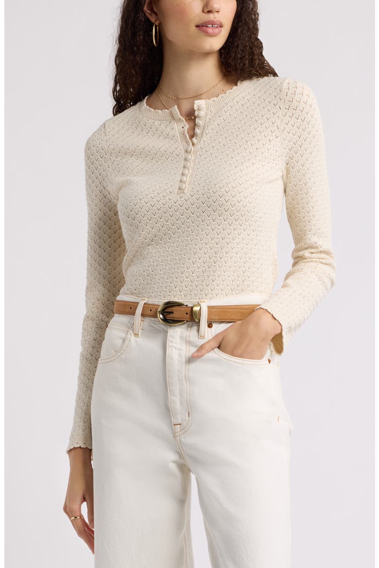 Pointelle Henley Sweater, Main, color, IVORY DOVE