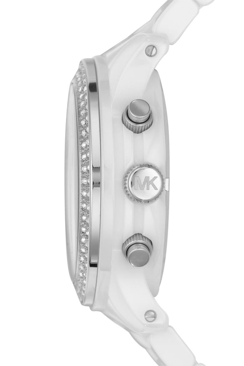 Michael Kors 'Runway Ceramic' Watch, 40mm, Alternate, color, WHITE / SILVER