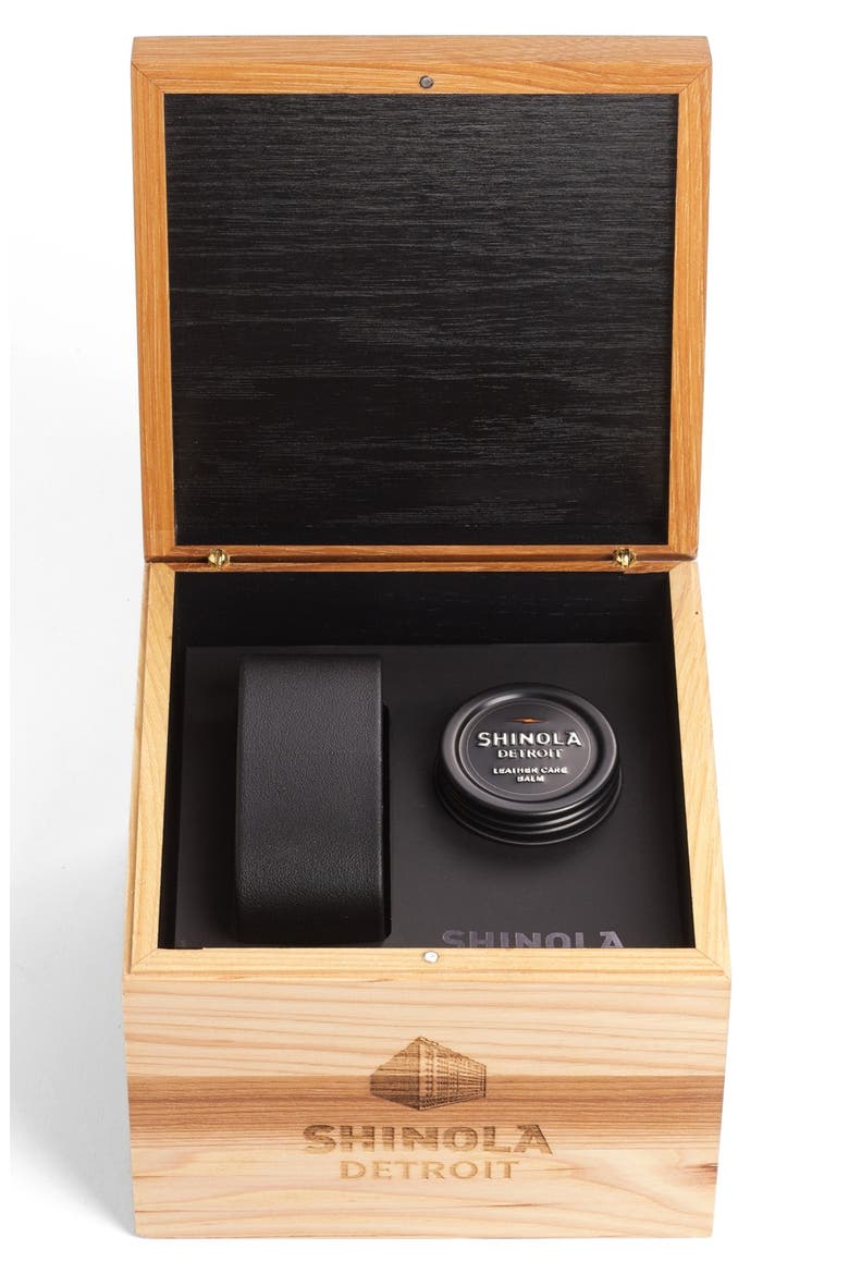 'The Runwell Contrast Chrono' Leather Strap Watch, 41mm, Alternate, color, BLACK