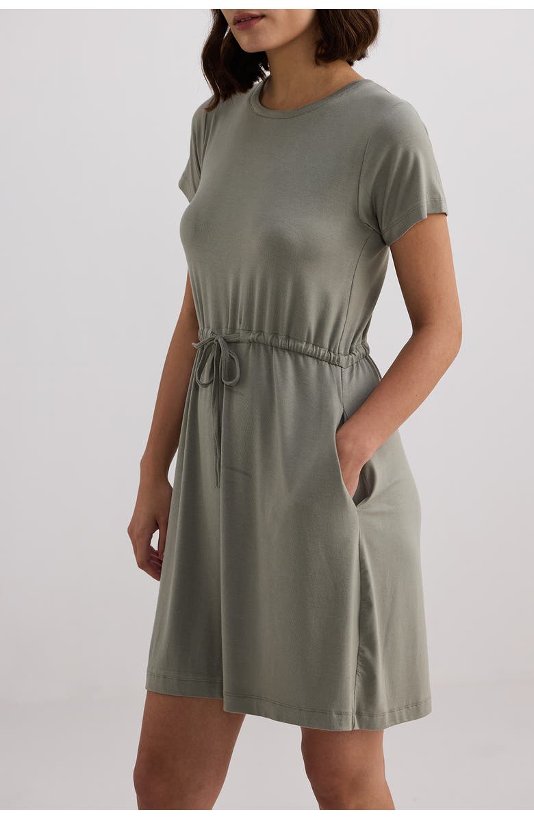 Reistor Drawstring Short T-shirt Dress, Alternate, color, Light Olive