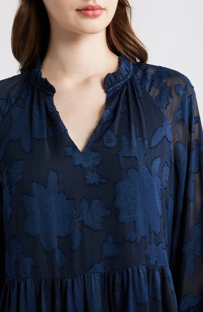 Halogen<sup>®</sup> Long Sleeve Floral Tiered Dress, Alternate, color, Classic Navy