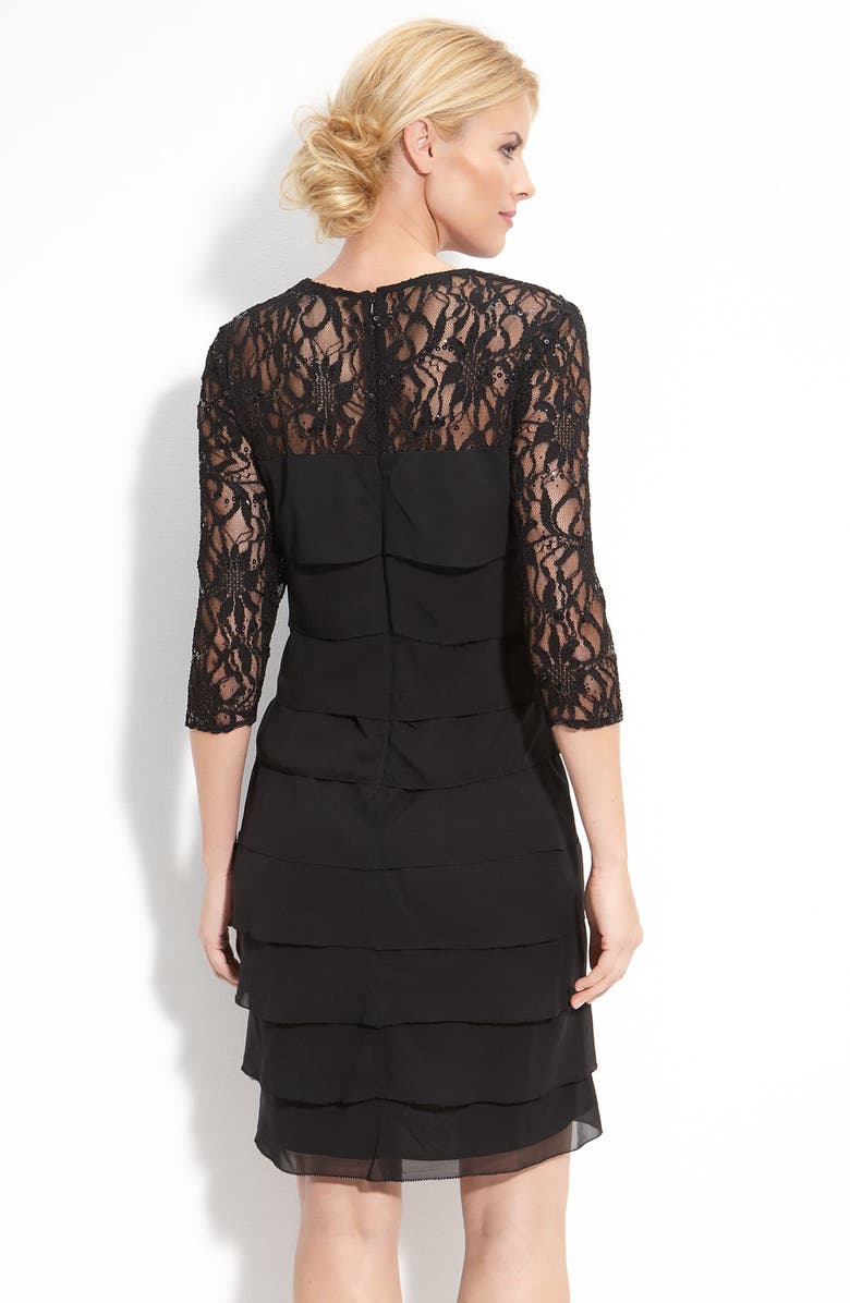 Alex Evenings Tiered Chiffon & Lace Sheath Dress, Alternate, color, 