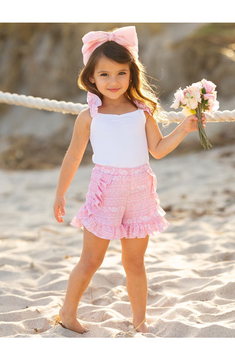 Mia Belle Girls Girls Love Those Frills Top and Ruffle Short Set, Alternate, color, Pink