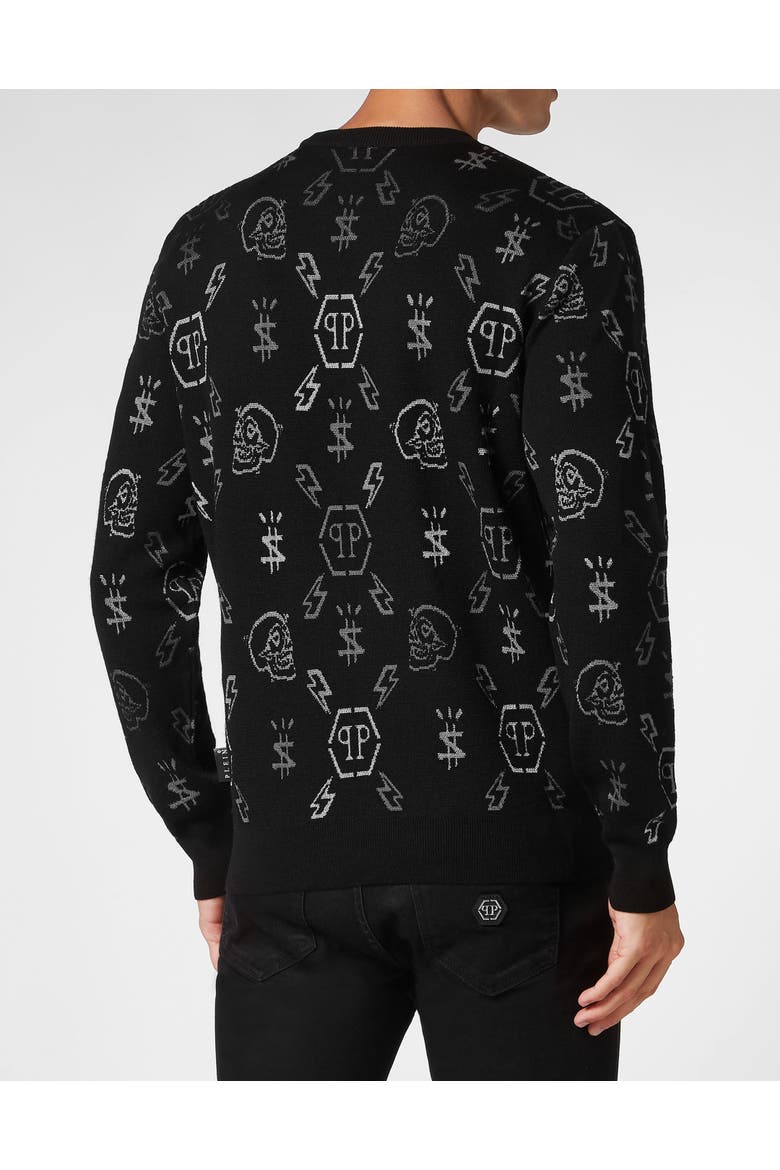 Pullover Round Neck Monogram Men, Alternate, color, black/grey