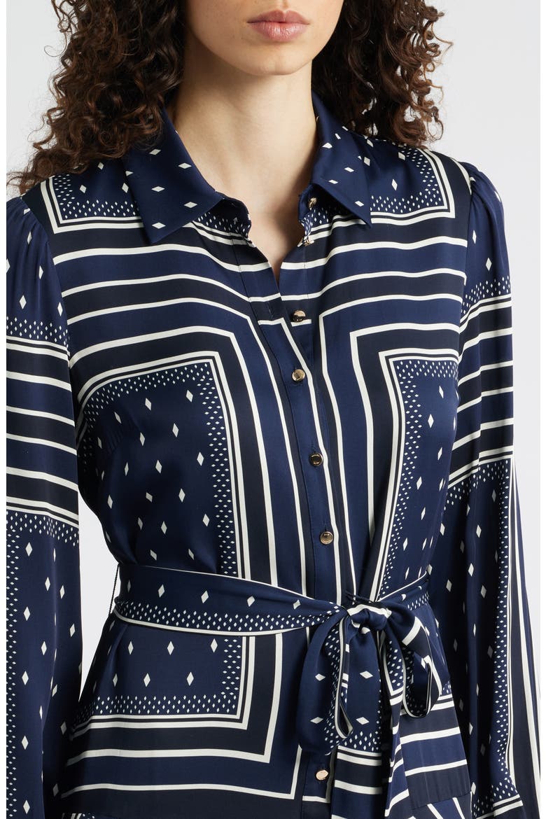 The Hollie Diamond Rain Print Long Sleeve Silk Blend Midi Shirtdress, Alternate, color, DIAMOND RAIN PRINT