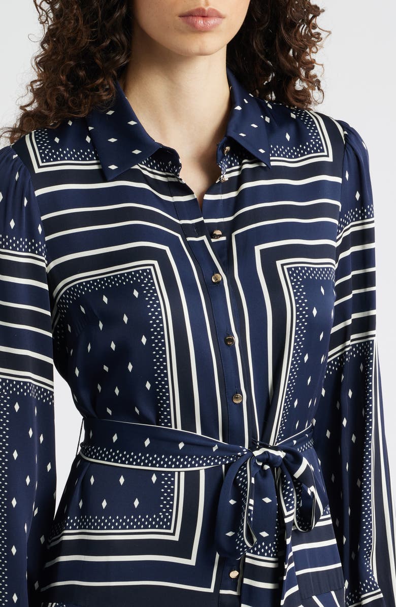 Elie Tahari The Hollie Diamond Rain Print Long Sleeve Silk Blend Midi Shirtdress, Alternate, color, Diamond Rain Print