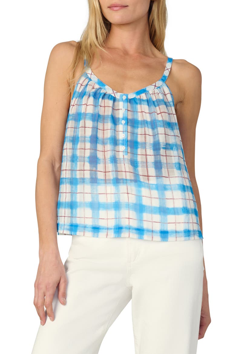 The Charlie Babydoll Tank Top, Main, color, BLUE/ RUST CHECK