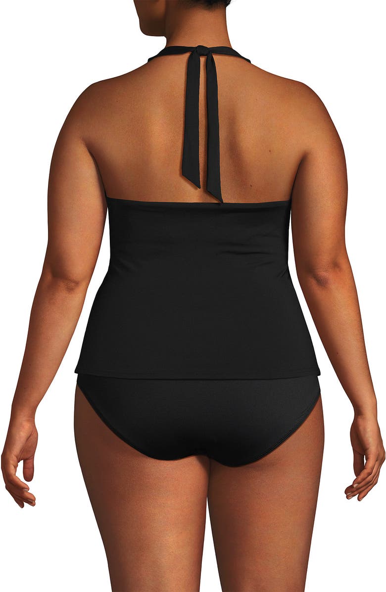 Lands' End Plus Size Pique Knot Twist Halter Tankini Top, Alternate, color, Black