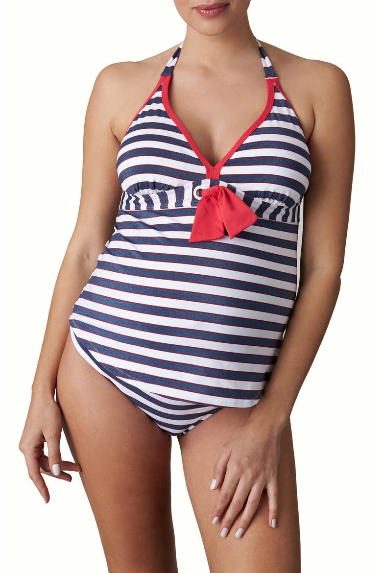 Palm Springs Two-Piece Maternity Swimsuit, Alternate, color, NAVY/ RED