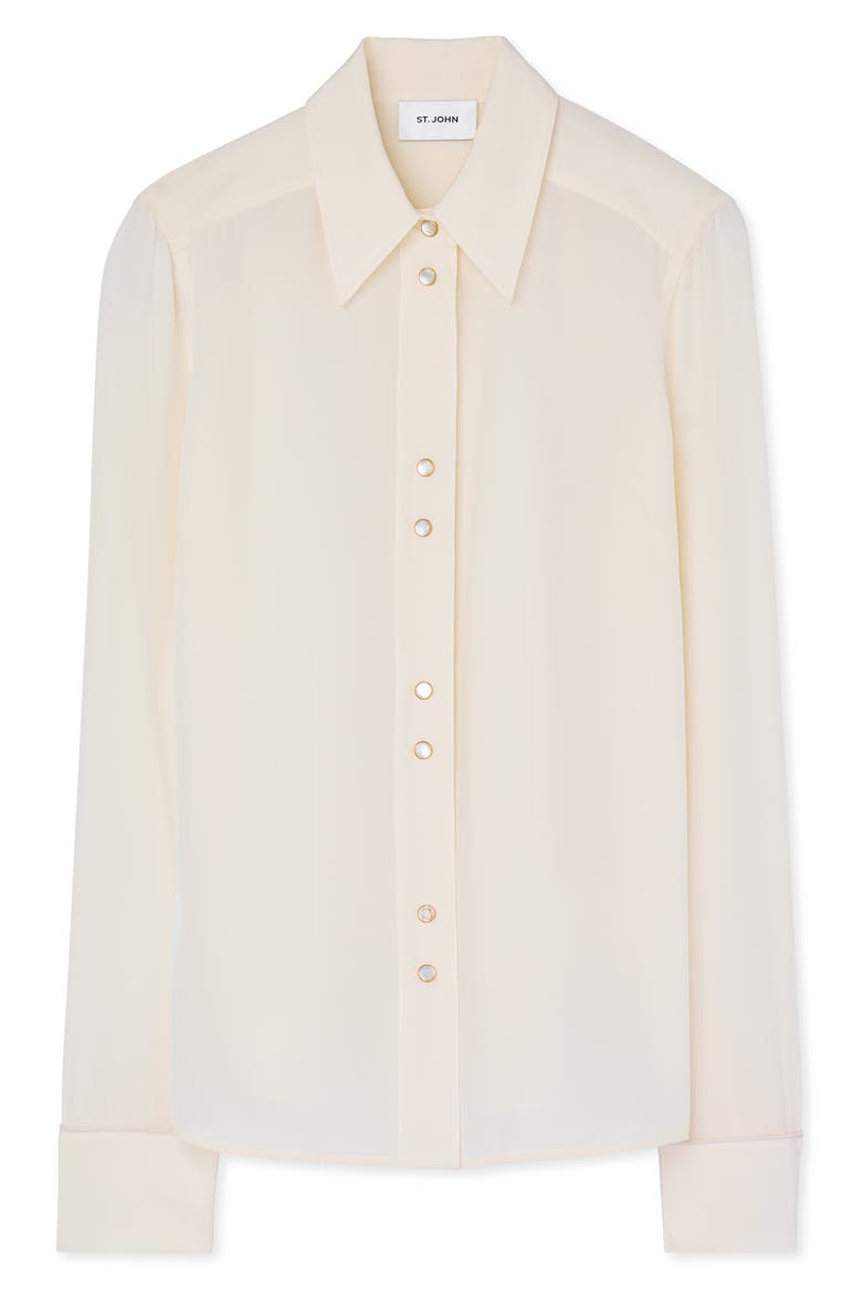 Silk Snap-Up Shirt, Alternate, color, ECRU