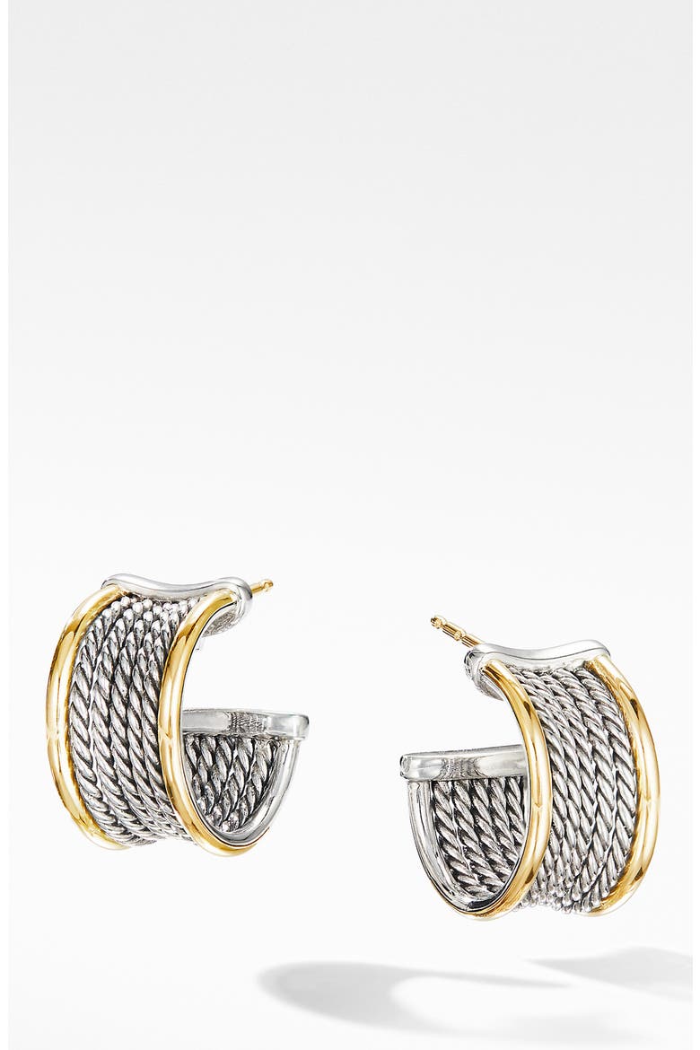 Origami Cable Huggie Hoops with 18K Yellow Gold, Main, color, SILVER/ YELLOW GOLD