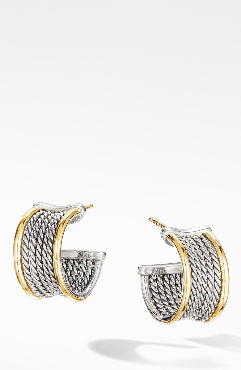 David Yurman Origami Cable Huggie Hoops with 18K Yellow Gold, Main, color,
