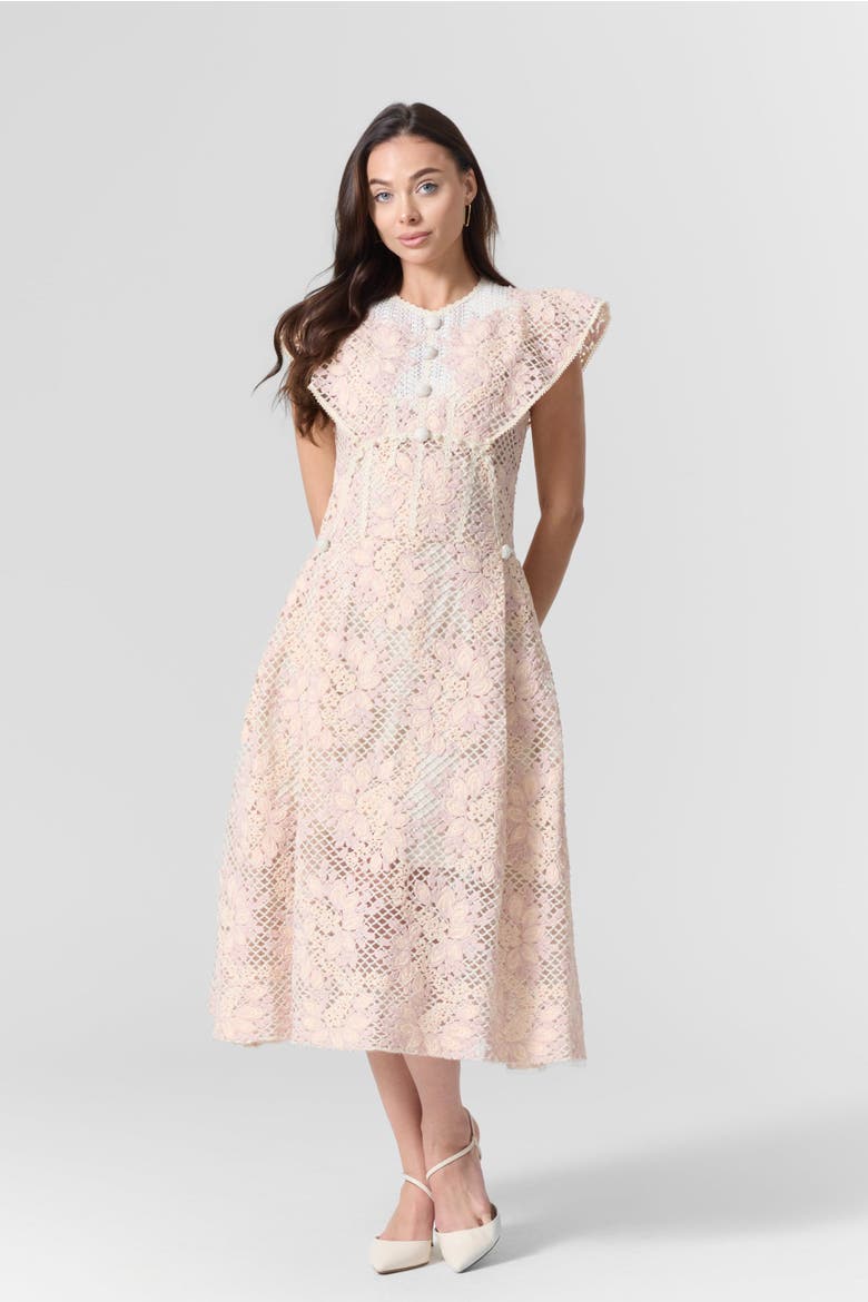 Pink Lace Embroidered Midi Dress, Main, color, light pink