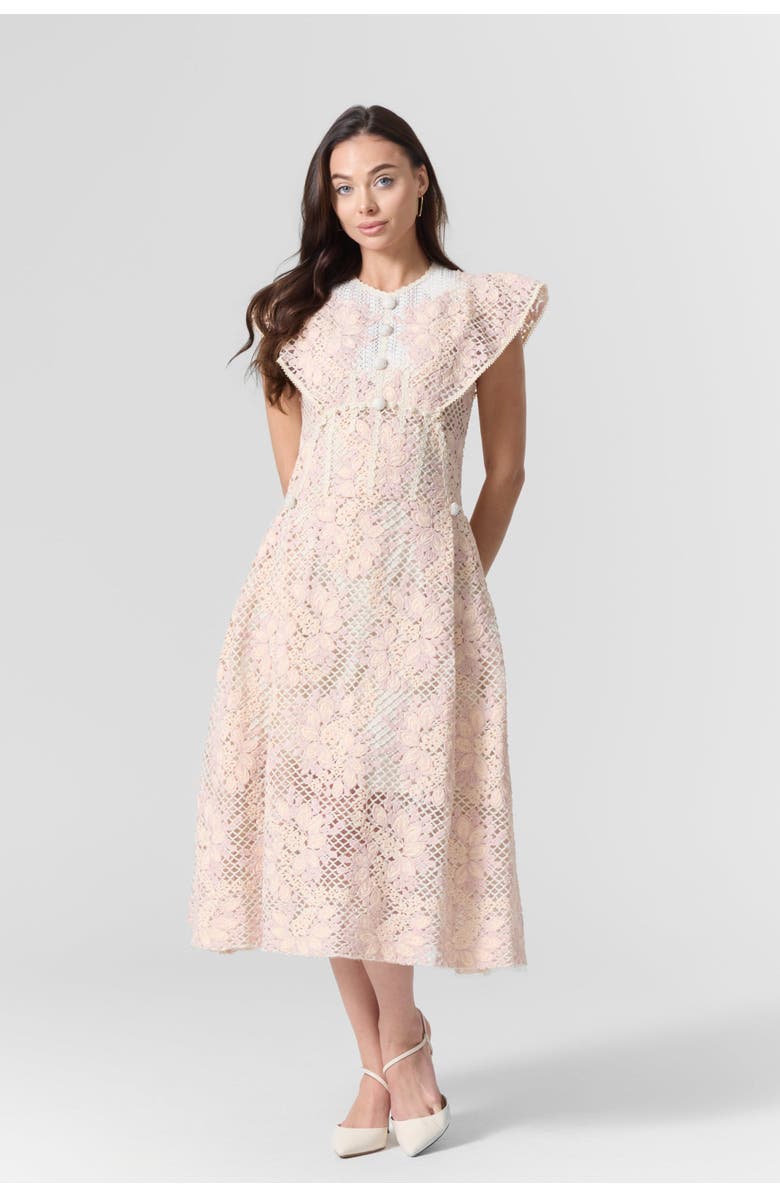 Le Fafo Pink Lace Embroidered Midi Dress, Main, color, Light Pink