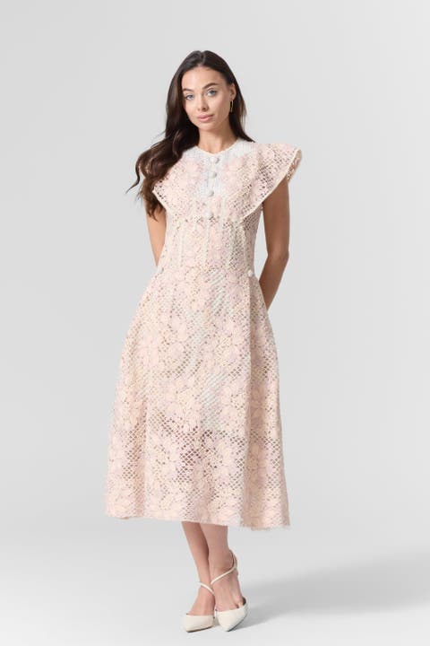 Pink Lace Embroidered Midi Dress