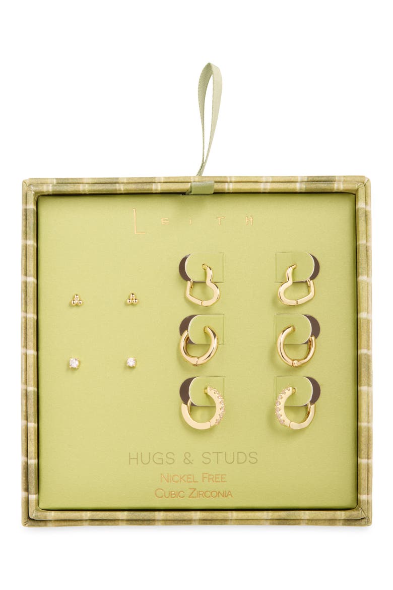 5-Pack Heart Huggies & Stud Earrings, Main, color, CLEAR- GOLD