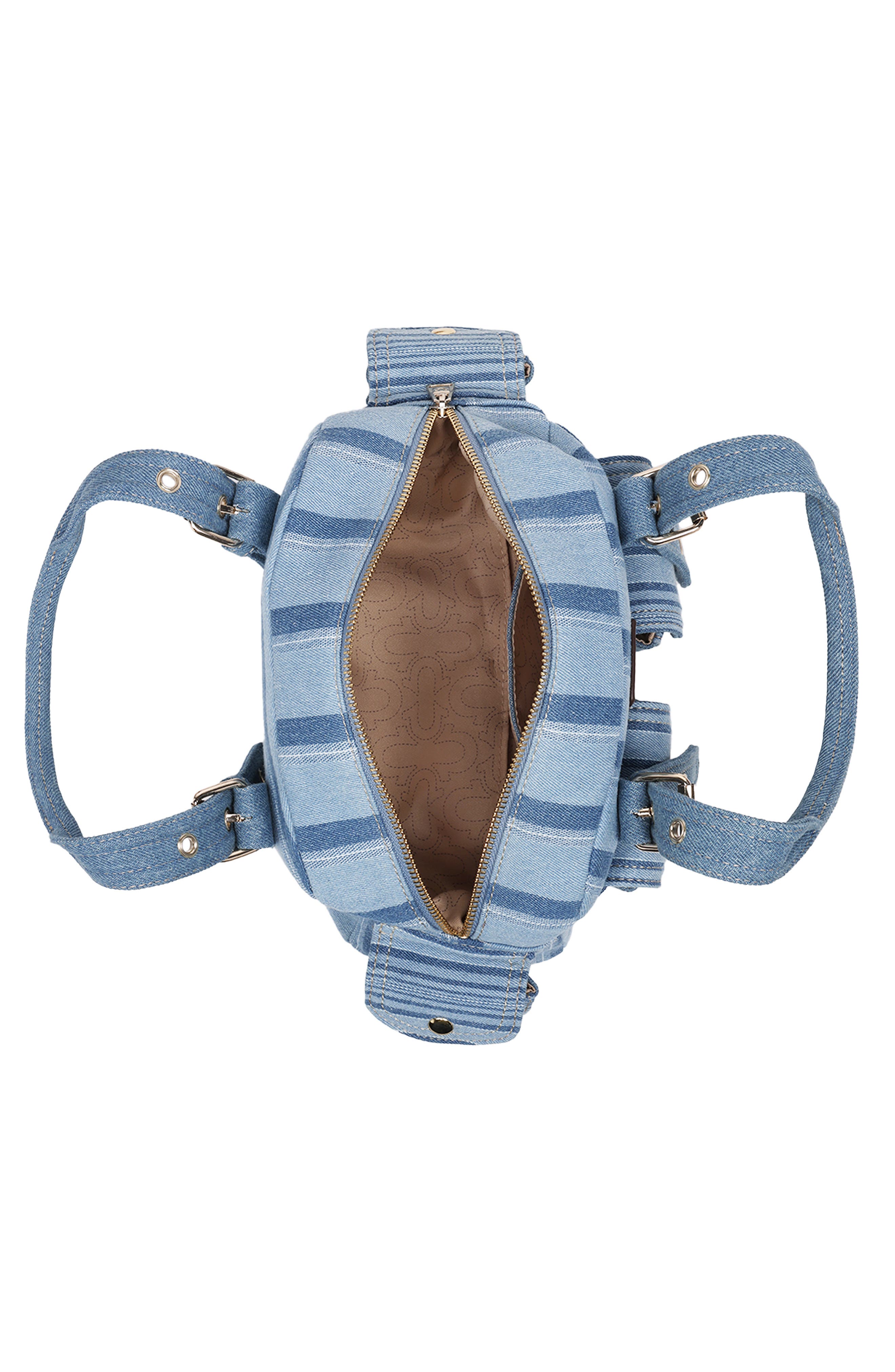 True Religion Multistripe Soft Satchel Bag, Alternate, color, Denim/ Blue