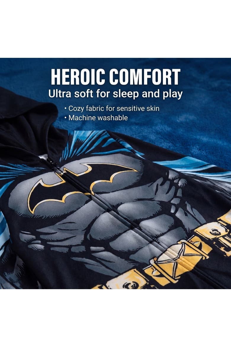 Justice League Batman Hooded One Piece Pajama, Alternate, color, Batman Black