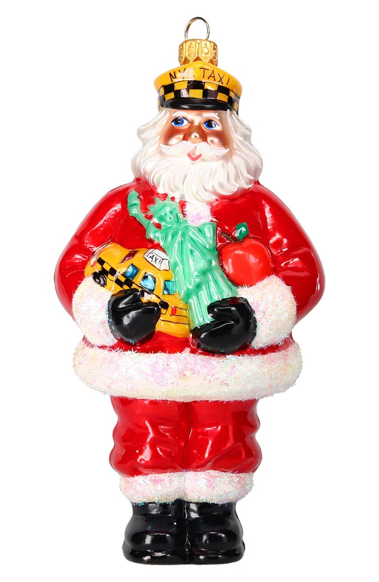 Joy to the World Collectibles NYC Cabbie with Statue of Liberty Santa Glass Ornament, Alternate, color, Red
