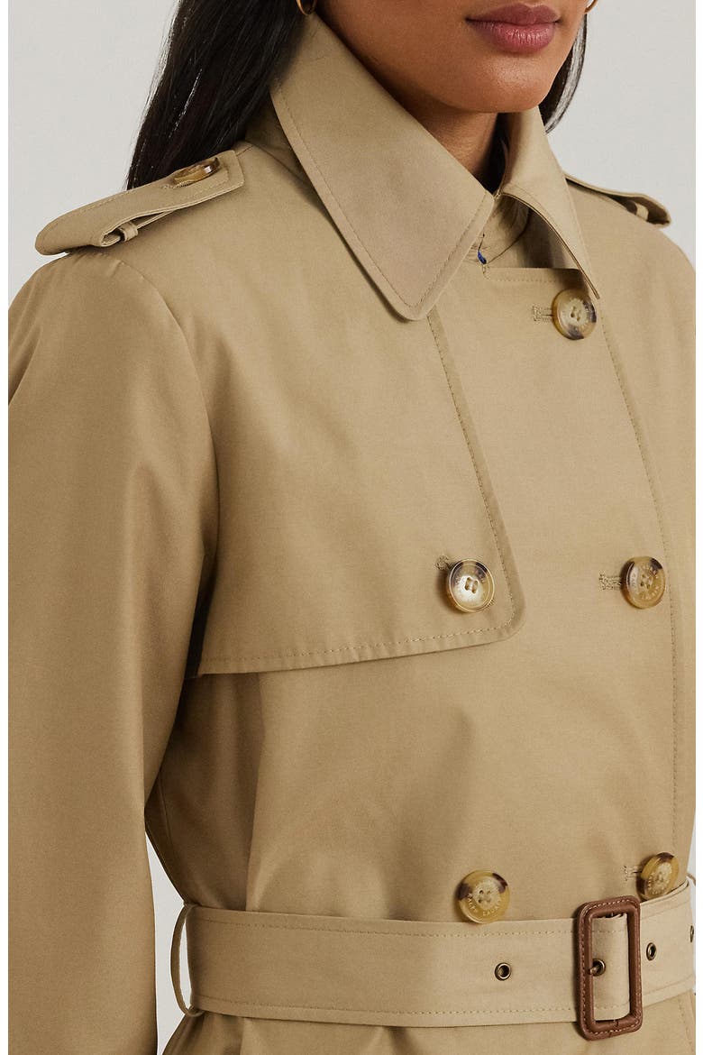 Double Breasted Belted Cotton Blend Trench Coat, Alternate, color, SAND